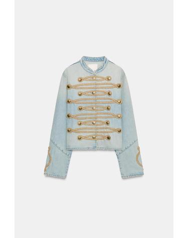 자라 버튼 장식 라운드넥 데님 자켓 2569/270/406 LIGHT BLUE