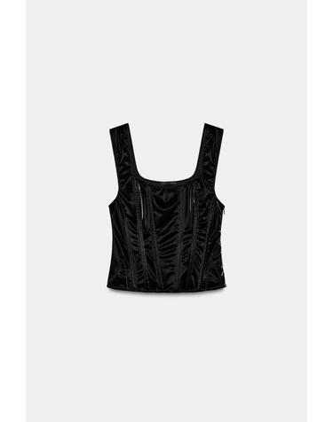 자라 샤이니 코르셋 스타일 민소매 탑 1067/452/800 BLACK