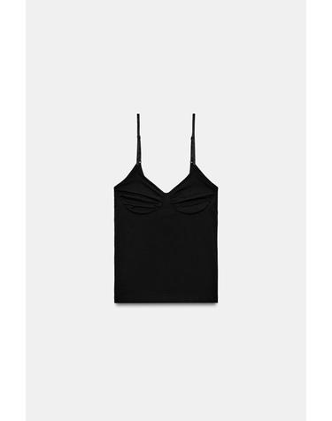 자라 하트넥 심리스 스트랩 민소매 탑 5063/819/800 BLACK