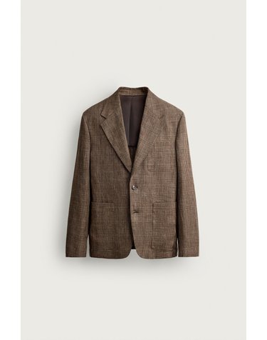 자라 린넨 체크 레귤러핏 블레이저 6466/727/724 BROWN MARL