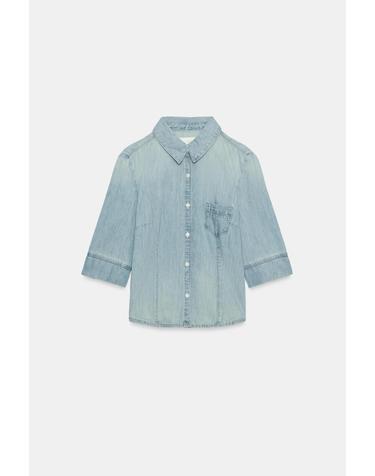 자라 슬림핏 포켓 7부 소매 데님 셔츠 5252/261/406 LIGHT BLUE