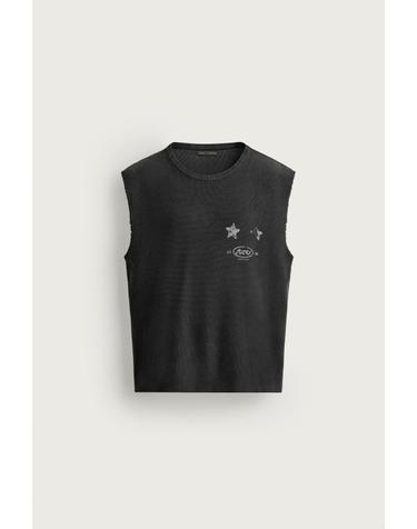 자라 워시드 프린트 릴렉스핏 니트 민소매 탑 4090/339/833 FADED BLACK