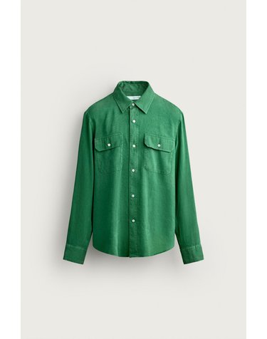 자라 린넨 라이오셀 레귤러핏 긴팔 셔츠 6089/465/500 GREEN