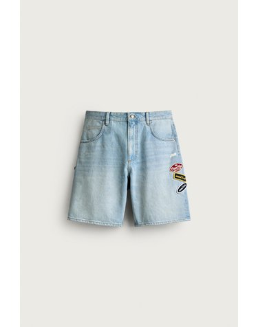 자라 릴렉스핏 패치 워싱 데님 반바지 6045/412/400 BLUE