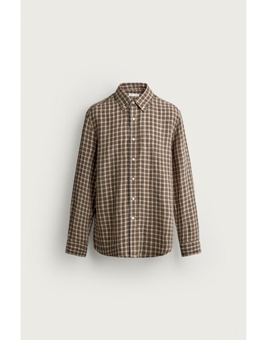 자라 체크 린넨 레귤러핏 긴팔 셔츠 9621/886/121 KHAKI