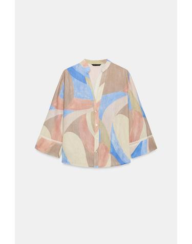 자라 프린트 레이스 트림 브이넥 셔츠 3666/161/330 MULTICOLOURED