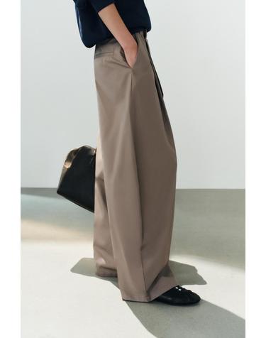 자라 비대칭 플리츠 와이드 팬츠 1255/538/832 TAUPE GREY