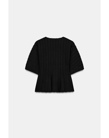 자라 골지 니트 라운드넥 반팔 페플럼 탑 0014/003/800 BLACK