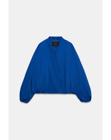 자라 브이넥 퍼프 소매 봄버 자켓 5247/049/420 BLUISH
