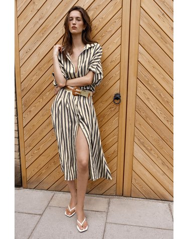 자라 스트라이프 벨트 V넥 미디 원피스 7933/537/066 ECRU / NAVY