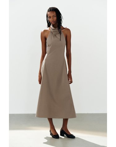 자라 홀터넥 드레이프 버클 미디 원피스 4772/208/737 BROWN / TAUPE