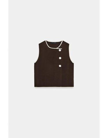 자라 크로스 버튼 니트 베스트 2142/149/700 BROWN