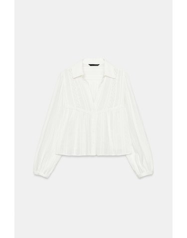 자라 크롭 레이스 브이넥 긴팔 셔츠 8372/272/250 WHITE