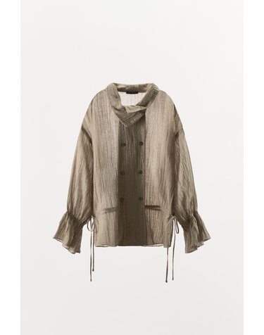 자라 린넨 블렌드 타이 긴팔 셔츠 0392/705/737 BROWN / TAUPE
