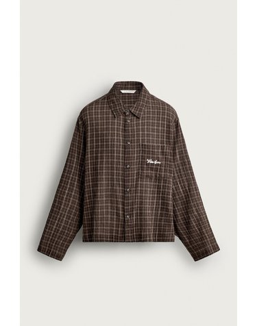 자라 박시핏 체크 자수 긴팔 셔츠 0524/300/700 BROWN