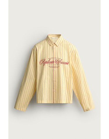 자라 스트라이프 슬로건 박시핏 긴팔 셔츠 6085/340/300 YELLOW