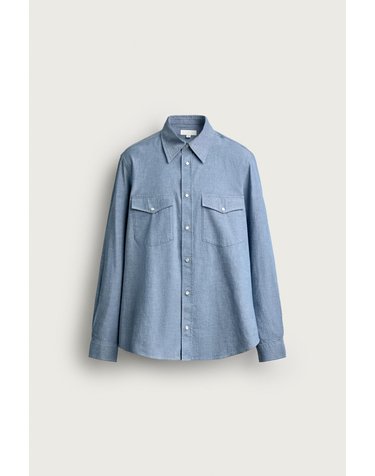 자라 릴렉스핏 플랩 포켓 샴브레이 긴팔 셔츠 6124/331/400 BLUE