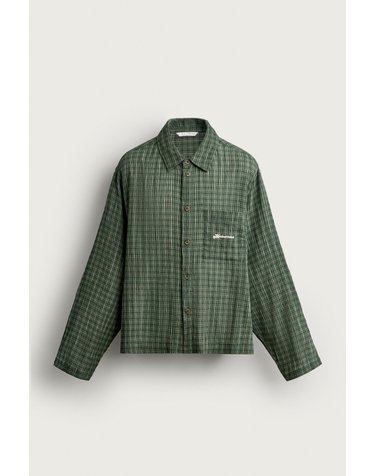 자라 체크 배색 자수 박시핏 긴팔 셔츠 0524/300/500 GREEN