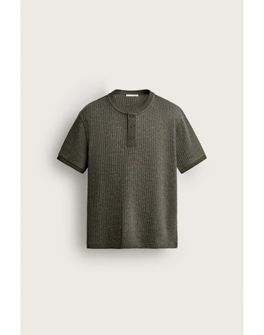 자라 골지 헨리넥 반팔 티셔츠 6462/420/505 KHAKI