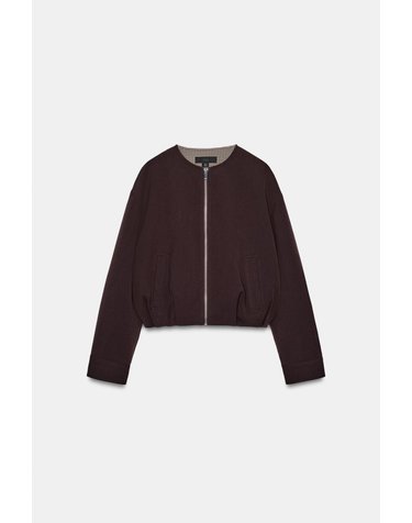 자라 라운드넥 셔링 헴 봄버 자켓 3046/052/700 BROWN