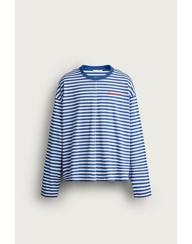 자라 자카드 스트라이프 자수 긴팔 티셔츠 1165/307/044 BLUE/WHITE