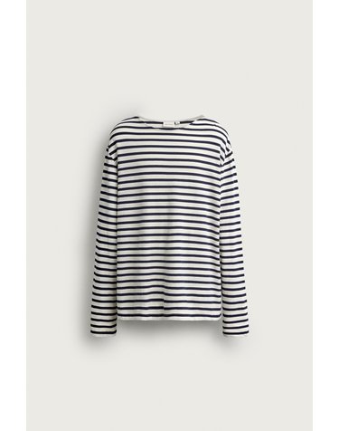 자라 릴렉스핏 자카드 스트라이프 티셔츠 8054/395/066 ECRU / NAVY