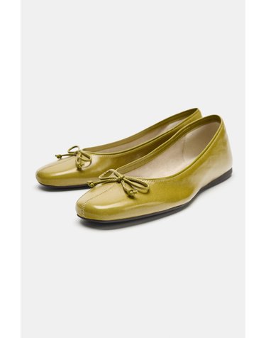 자라 리본 레더 발레리나 플랫 1531/810/033 PISTACHIO GREEN