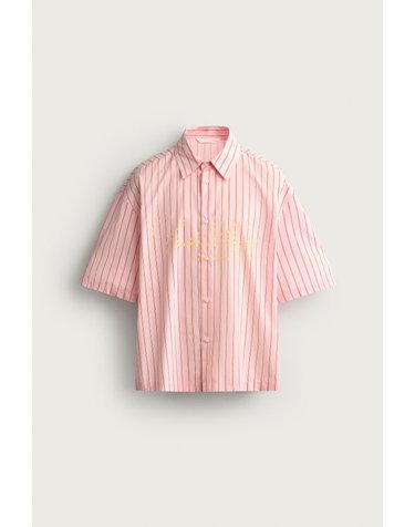 자라 릴렉스핏 스트라이프 텍스트 반팔 셔츠 6085/345/623 SALMON