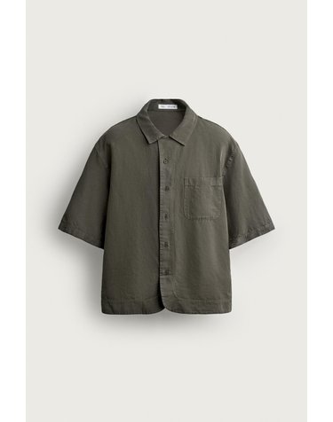 자라 워시드 코튼 린넨 릴렉스핏 반팔 셔츠 0706/150/958 DARK KHAKI