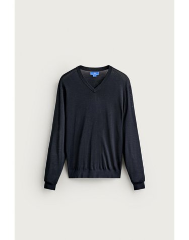 자라 아론 레빈 100% 실크 브이넥 니트 스웨터 0077/418/401 NAVY BLUE