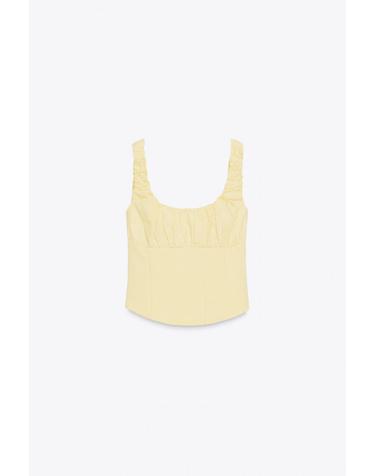 자라 포플린 스퀘어넥 콤비 인터록 민소매 탑 3641/816/300 YELLOW