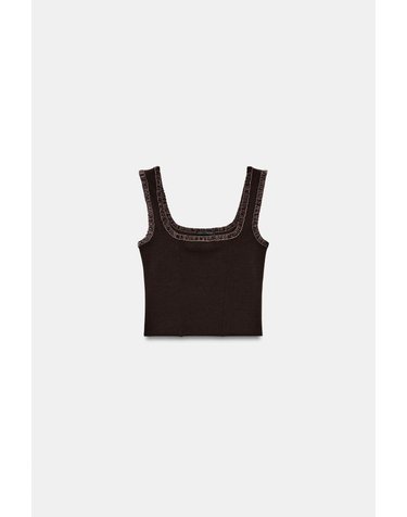 자라 코르셋 스타일 벨벳 트림 탑 6050/822/716 DARK BROWN
