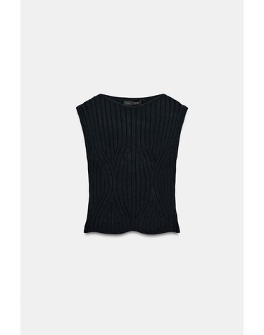 자라 보트넥 골지 니트 민소매 탑 6771/203/401 NAVY BLUE