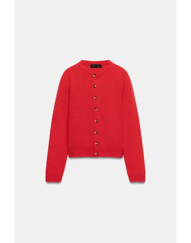자라 캐시미어 울 라운드넥 버튼 가디건 6771/114/649 RED / CORAL