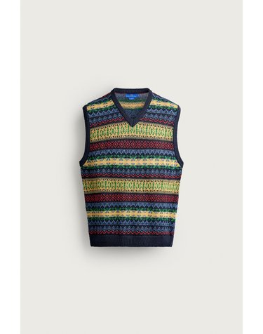 자라 아론 레빈 자카드 린넨 니트 베스트 5755/446/401 NAVY BLUE