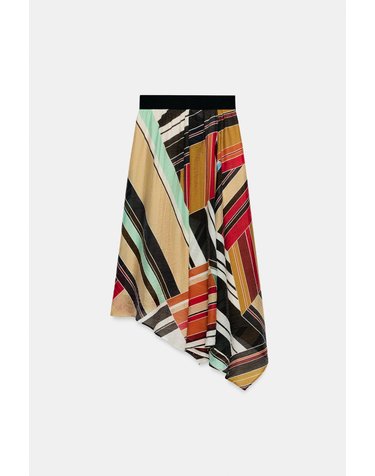자라 비대칭 프린트 미디 스커트 8019/160/330 MULTICOLOURED