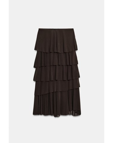 자라 러플 티어드 미디 스커트 5039/665/716 DARK BROWN