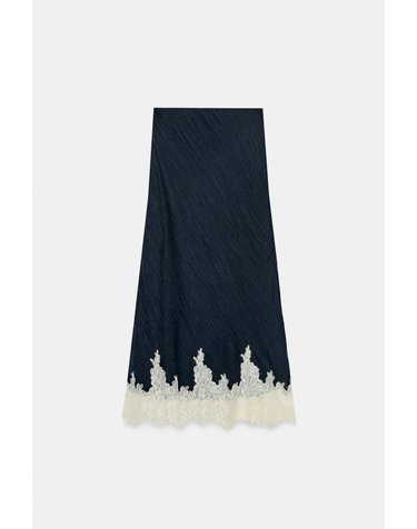 자라 레이스 트림 크리즈 미디 스커트 8741/266/043 NAVY / WHITE