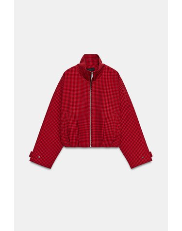 자라 체크 하이넥 집업 봄버 자켓 6318/268/600 RED