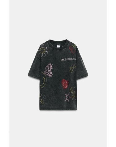 자라 라인스톤 그래픽 워싱 반팔 티셔츠 6050/120/807 ANTHRACITE GREY