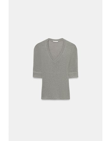 자라 슬림핏 크롭 브이넥 반팔 티셔츠 0264/809/832 TAUPE GREY