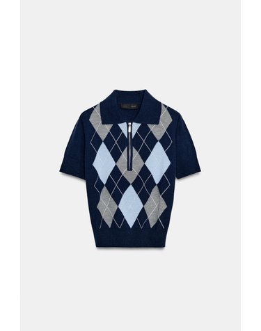 자라 아가일 니트 지퍼넥 폴로 셔츠 2142/012/055 GREY / BLUE