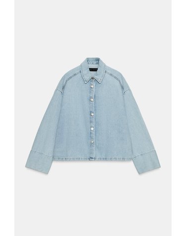 자라 오버사이즈 크롭 데님 셔츠 1889/158/406 LIGHT BLUE
