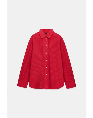 자라 오버사이즈 체크 포플린 셔츠 0975/007/065 RED / BLACK
