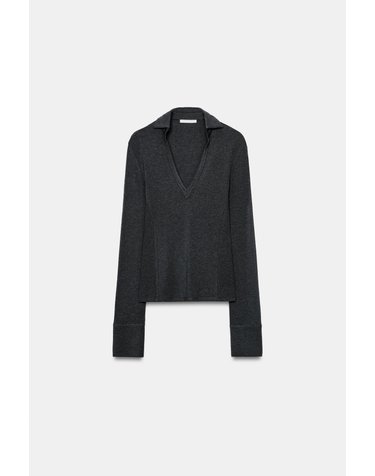 자라 폴로 칼라 브이넥 긴팔 티셔츠 1058/804/803 GREY MARL