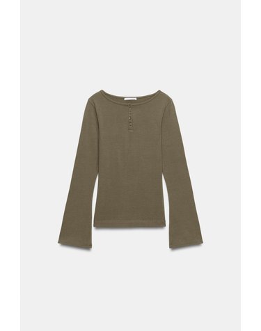 자라 헨리넥 플레어 소매 티셔츠 4174/829/737 BROWN / TAUPE