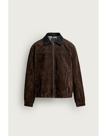 자라 스웨이드 레더 배색 칼라 자켓 8281/114/700 BROWN