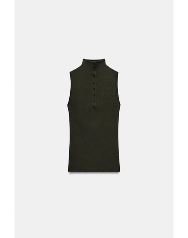 자라 하이넥 버튼 민소매 탑 0264/713/515 OLIVE GREEN