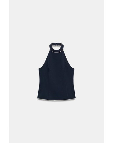 자라 배색 트림 홀터넥 오픈백 탑 3897/158/401 NAVY BLUE