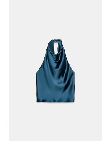 자라 새틴 홀터넥 오픈백 민소매 탑 7092/625/401 NAVY BLUE